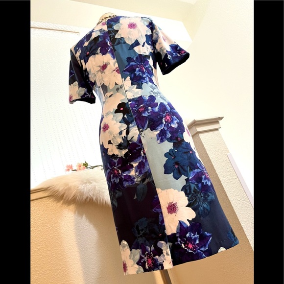 EUC 2 Adrienna Papell Blue Chic Floral Midi Classy Dress - Picture 9 of 10